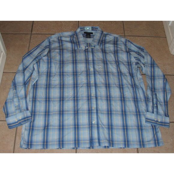 J FERRAR Big Mens 3XL Tall Blue Plaid Long Sleeve Button Up Modern Fit Shirt NEW - Picture 1 of 3